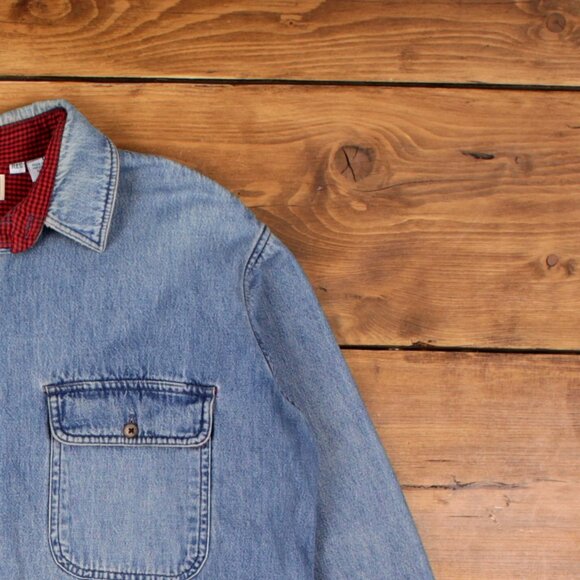 Vintage L.L.Bean Denim Shirt Button L USA Made 90s Lined Mens Long Sleeve Blue - Picture 4 of 8